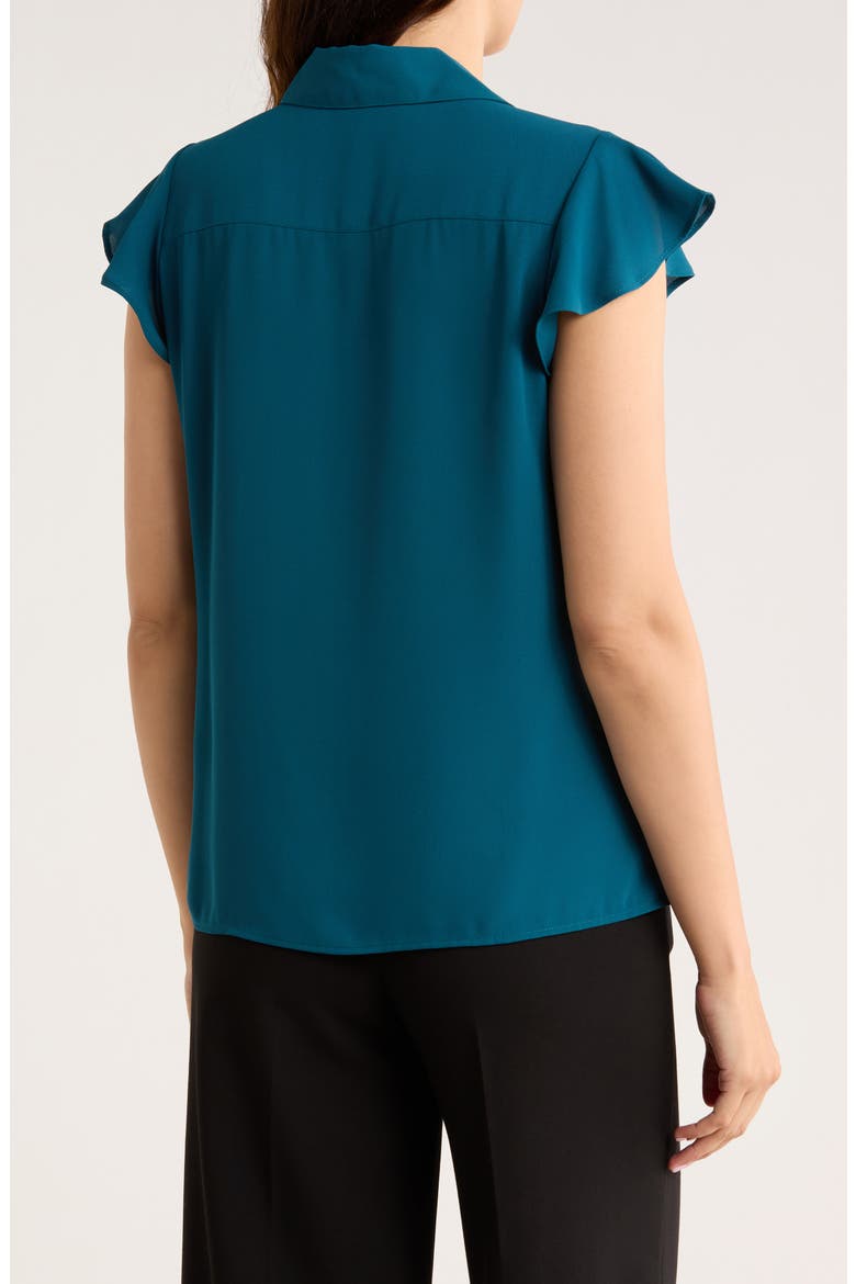 Cap Sleeve Ruffle Front Button-Up Shirt, Alternate, color, CYPRESS