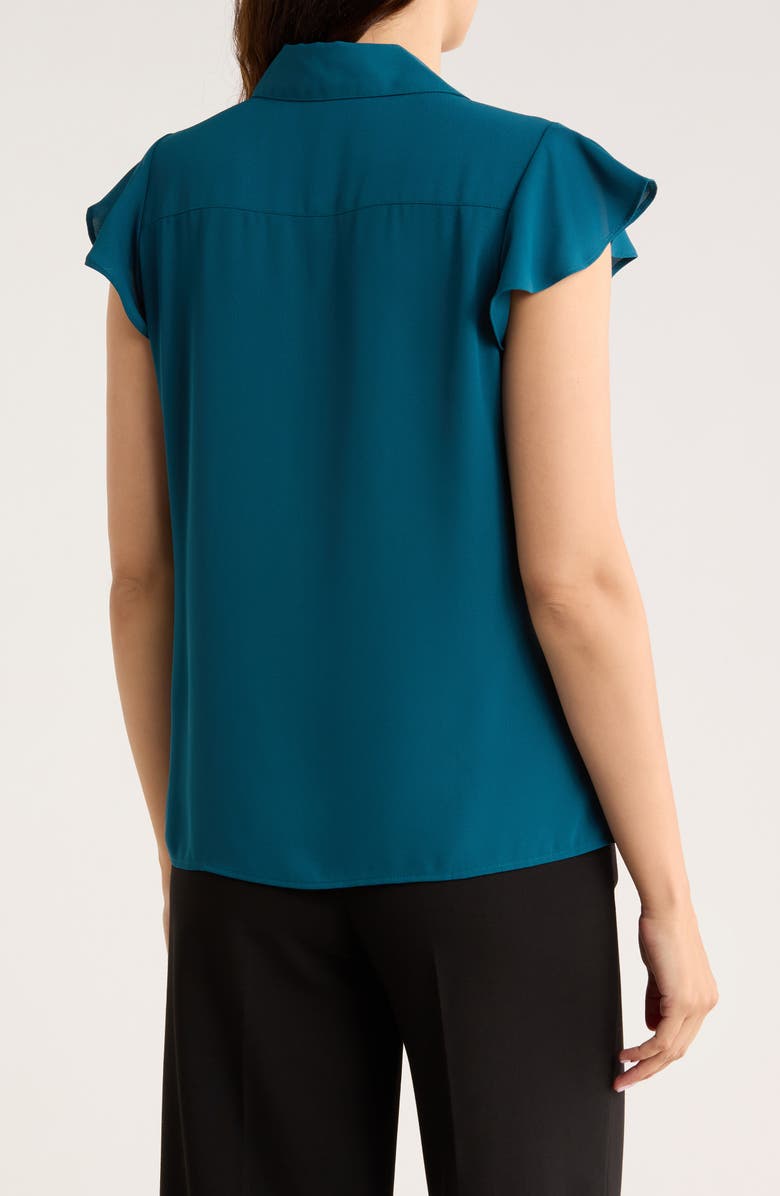 Calvin Klein Cap Sleeve Ruffle Front Button-Up Shirt, Alternate, color, Cypress