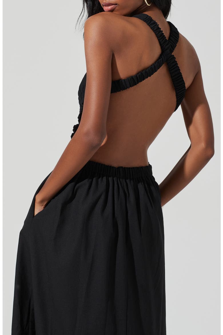 Open Back Linen & Cotton Maxi Dress, Alternate, color, BLACK