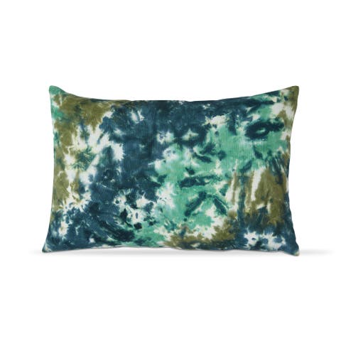 Blue Tie Dye Lumbar Cotton Accent Decorative Throw Pillow