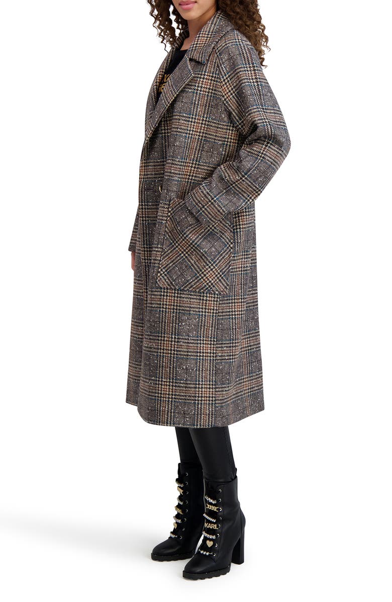 KARL LAGERFELD PARIS Longline Wool Blend Coat, Alternate, color, Plaid Multi