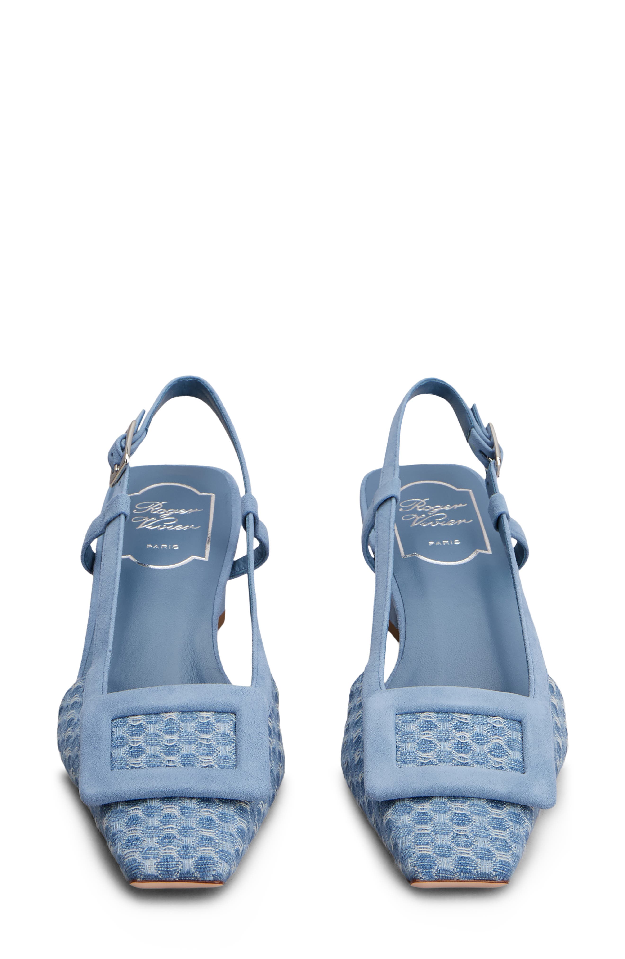Roger Vivier Covered Buckle Jacquard Slingback Pump, Alternate, color, Cielo Scuro/ Nuvola