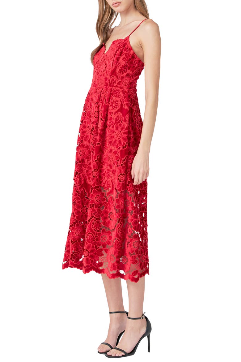 Velvet Lace Midi Dress, Alternate, color, RED