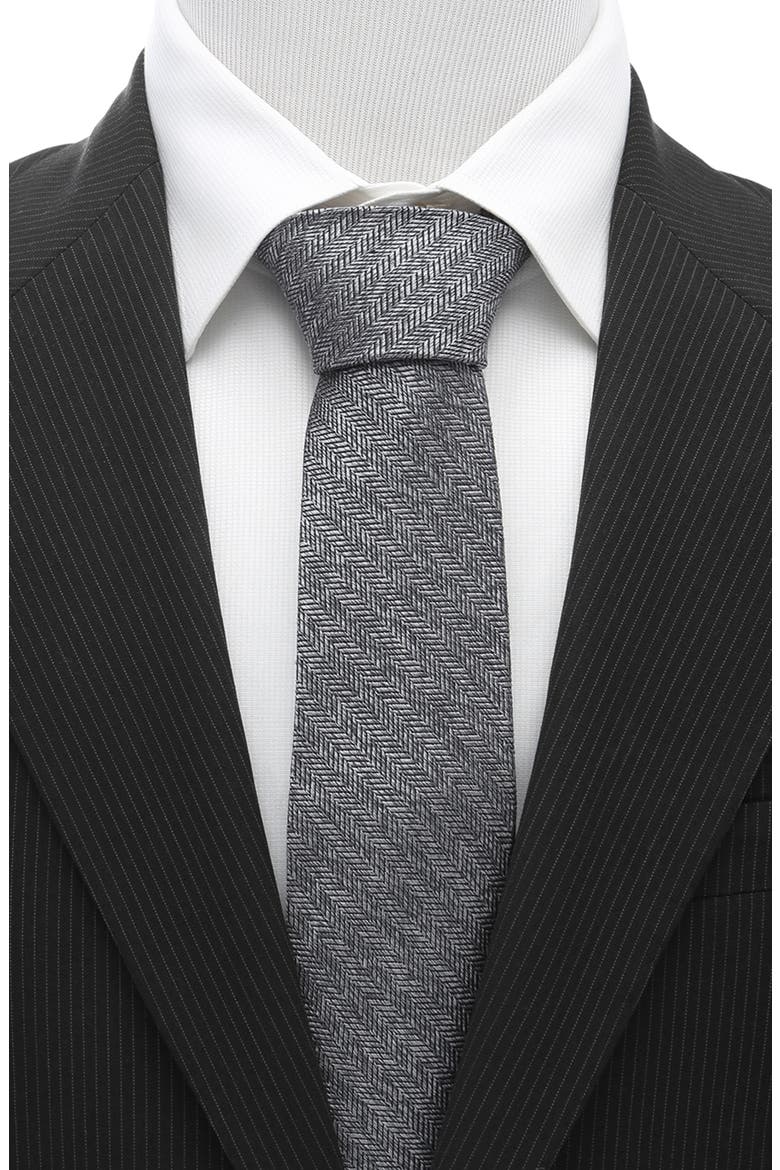 Herringbone Silk Tie, Alternate, color, GRAY