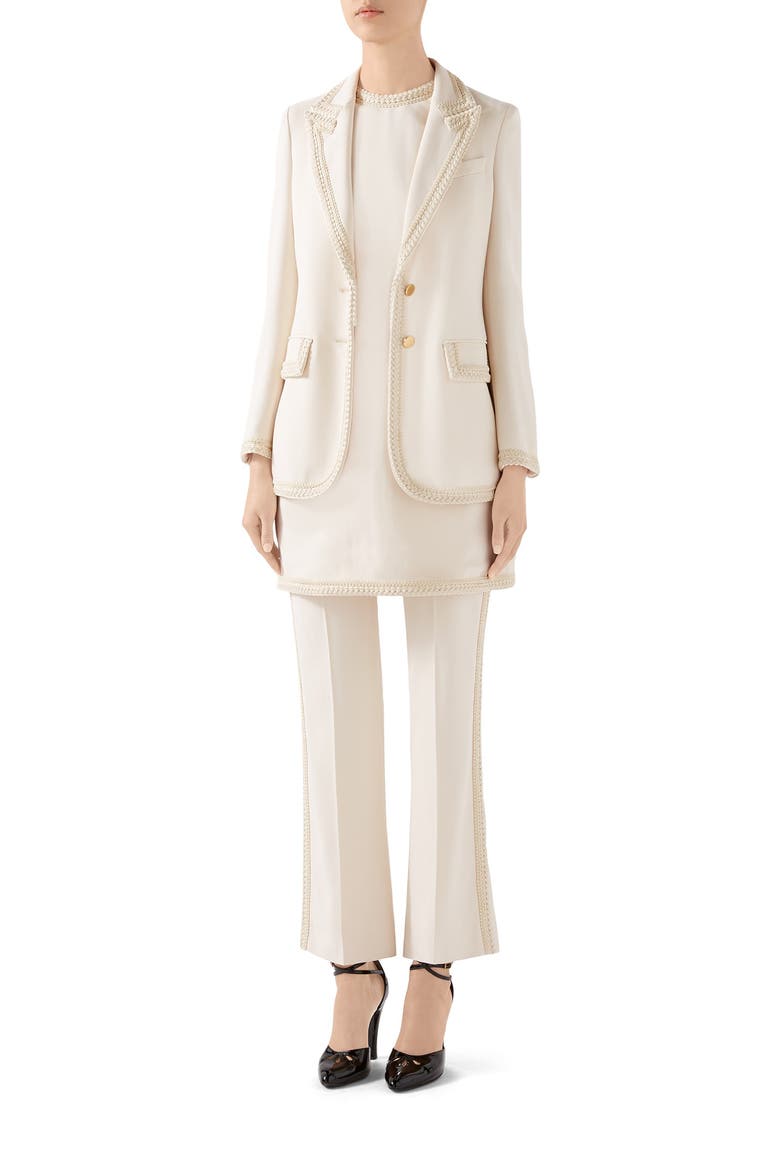 Passementerie Trim Stretch Cady Blazer, Alternate, color, NINFEA WHITE/ MIX