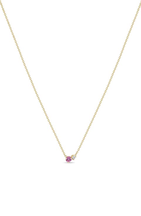 14K Gold Mixed Stone Pendant Necklace