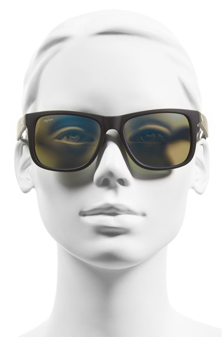 Justin 54mm Rectangular Sunglasses, Alternate, color, BLACK/ GREEN MIRROR/ BLUE