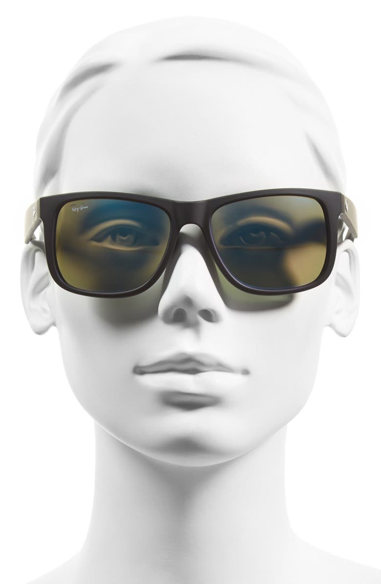 Ray-Ban Justin 54mm Rectangular Sunglasses, Alternate, color, Black/ Green Mirror/ Blue