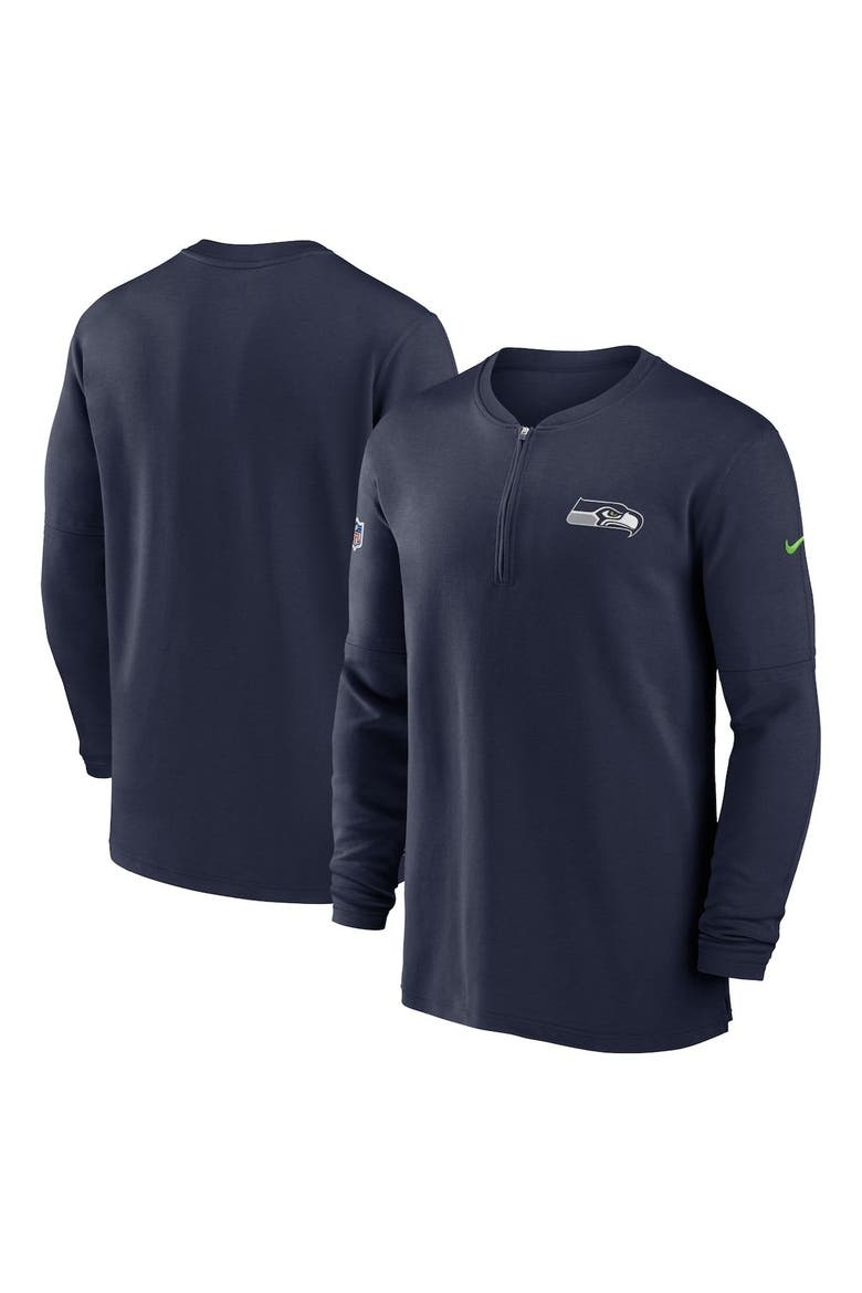 Men's Nike  Navy Seattle Seahawks 2023 Sideline Performance Long Sleeve Tri-Blend Quarter-Zip Top, Alternate, color, Navy