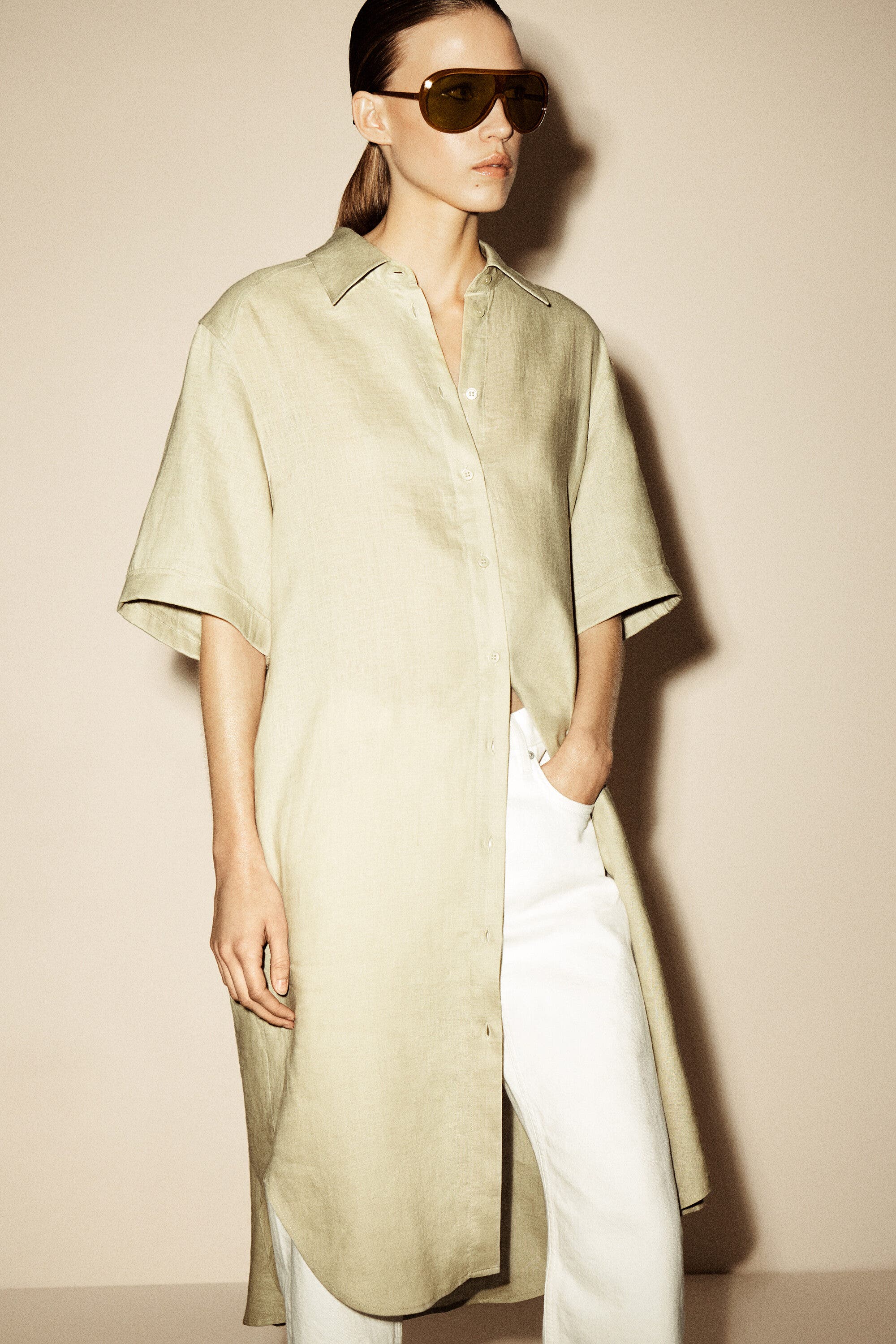 short linen shirt dress Camp Dress | Light Blue Linen Short Sleeve Shirt Dress