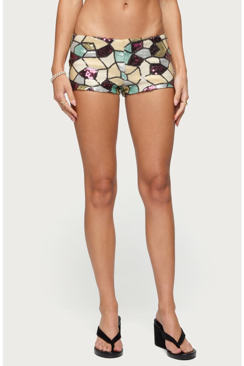 Tatianna Mosaic Sequin Low Rise Micro Shorts, Main, color, MIX