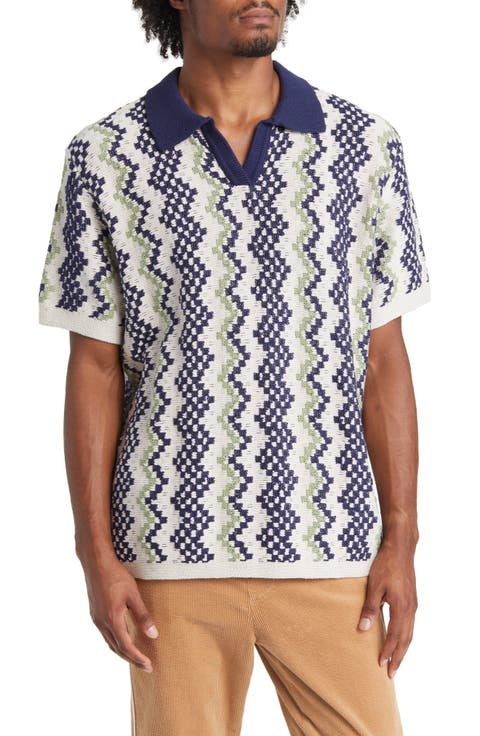 Crochet Johnny Collar Cotton Polo