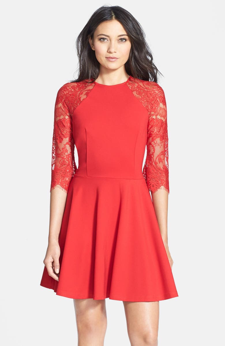 BB Dakota by Steve Madden BB Dakota 'Yale' Lace Panel Fit & Flare Dress, Main, color, 