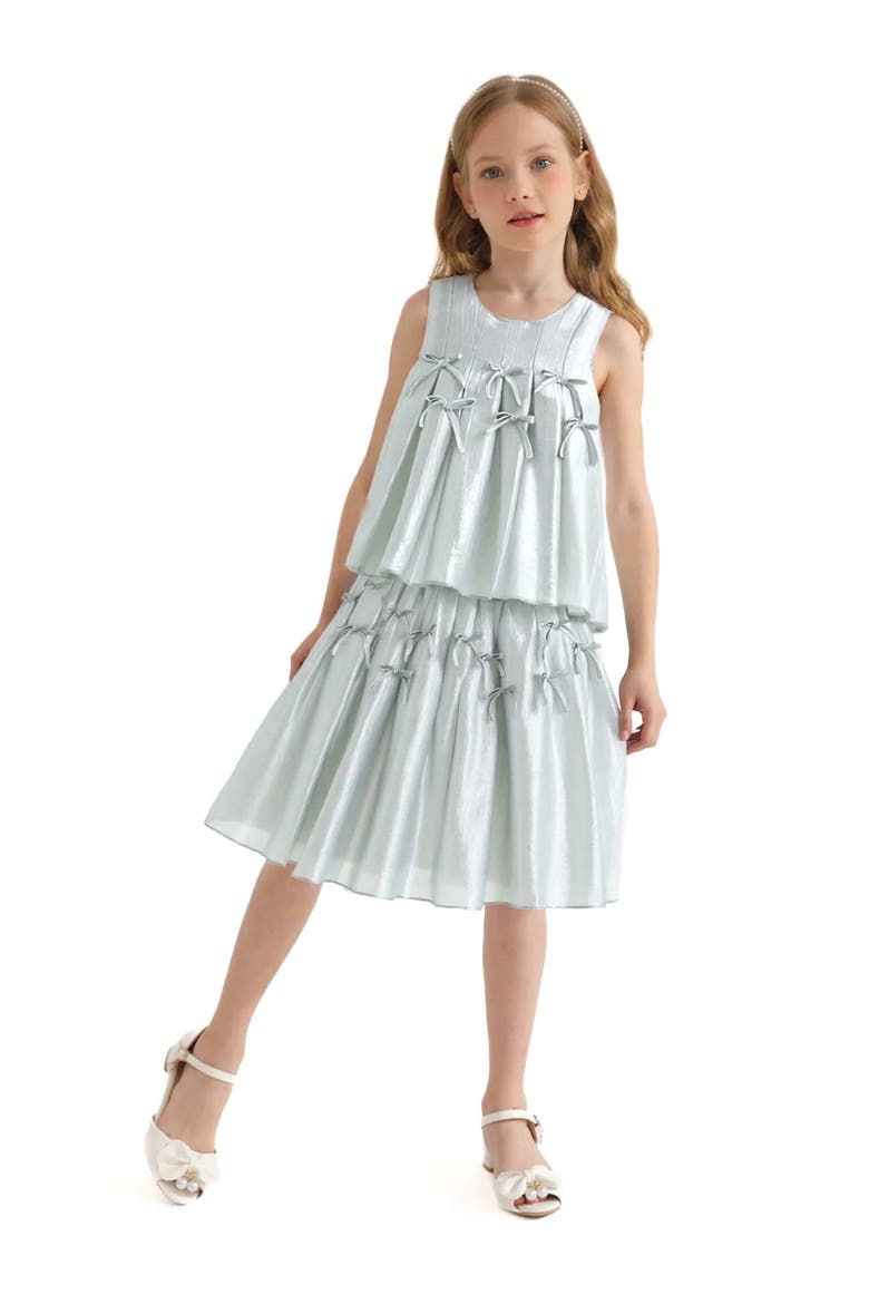 Ruffle Bow Sleeveless Top & Skirt Set, Main, color, Metallic