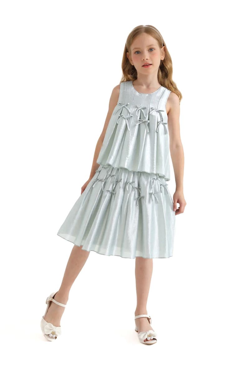 Tulleen Ruffle Bow Sleeveless Top & Skirt Set, Main, color, Metallic