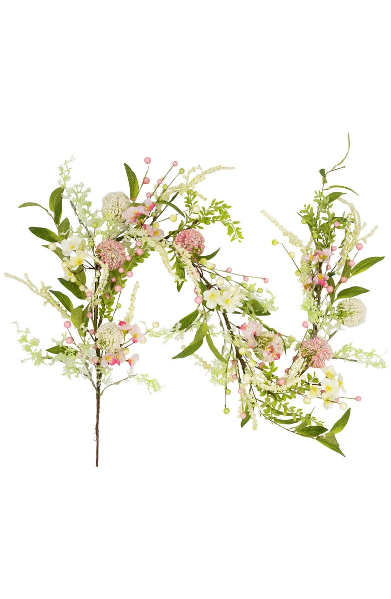 Northlight Hydrangea and Berry Floral Spring Garland - 5' - Pink and White, Alternate, color, Pink