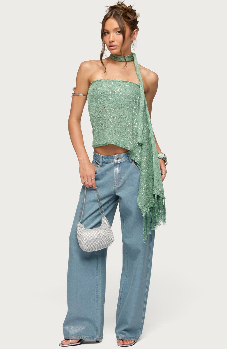 EDIKTED Two-Piece Sequin Scarf Top, Alternate, color,