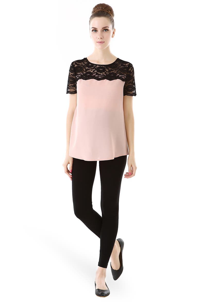 Lace Yoke Maternity Blouse, Alternate, color, BLUSH