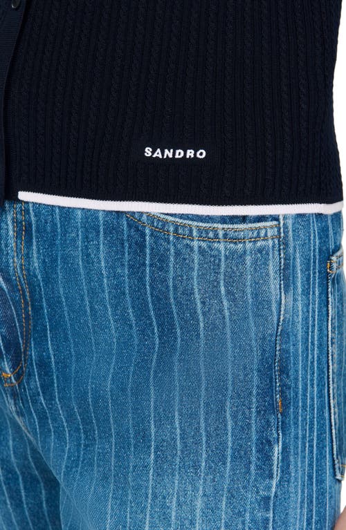 Sandro Cropped Polo Collar Cardigan In Blue