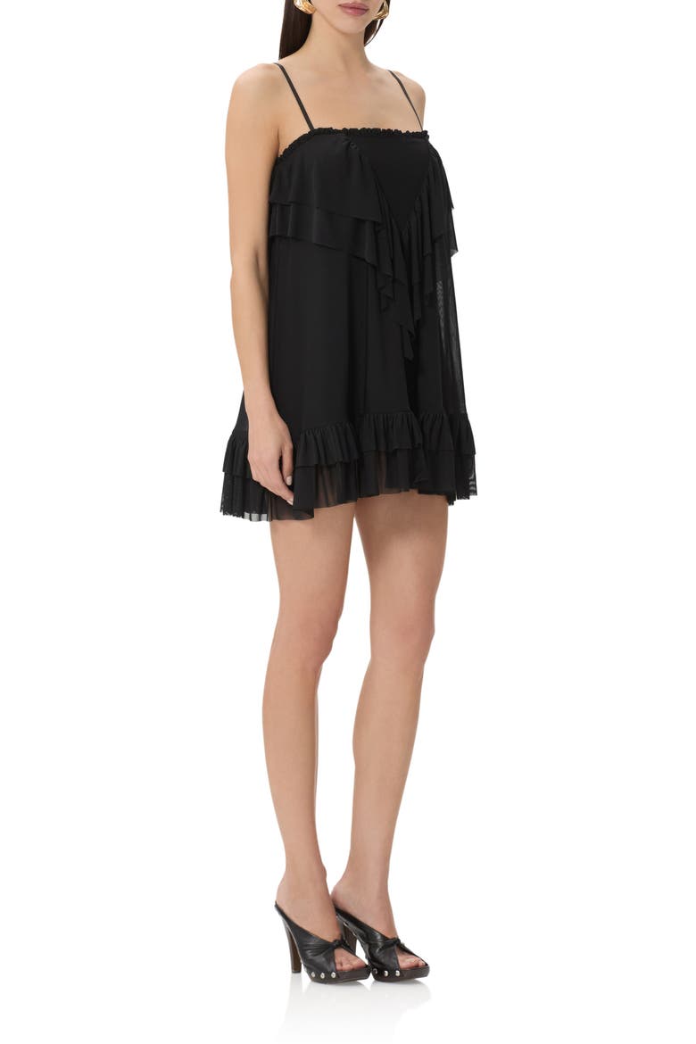 Glen Tiered Ruffle Shift Minidress, Alternate, color, NOIR