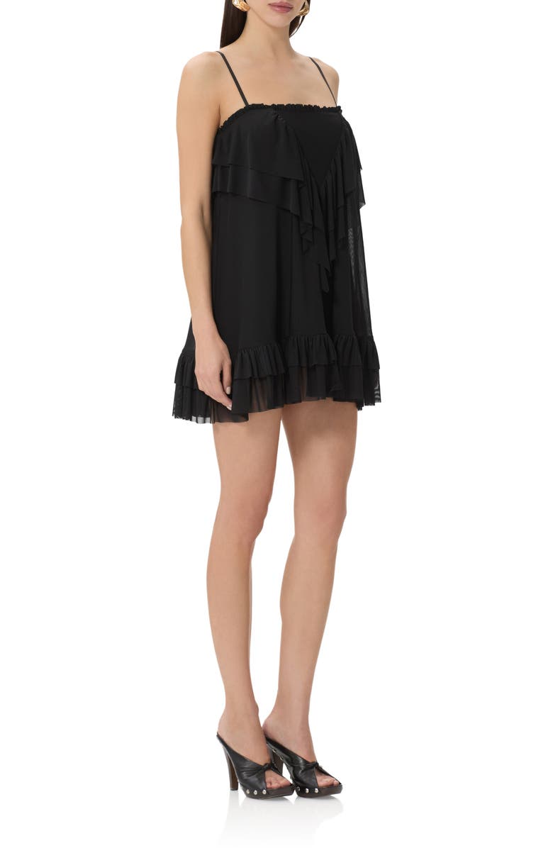 AFRM Glen Tiered Ruffle Shift Minidress, Alternate, color, Noir