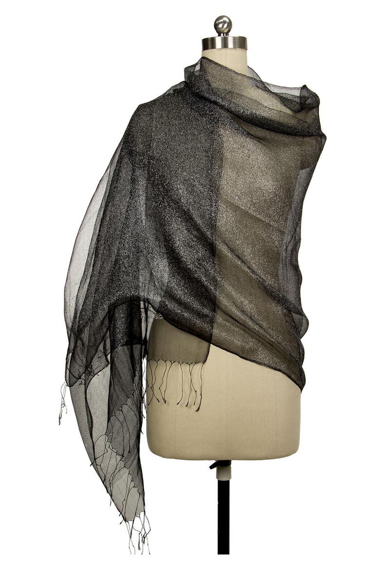 Glitz Shimmer Silk Scarf, Alternate, color, BLACK