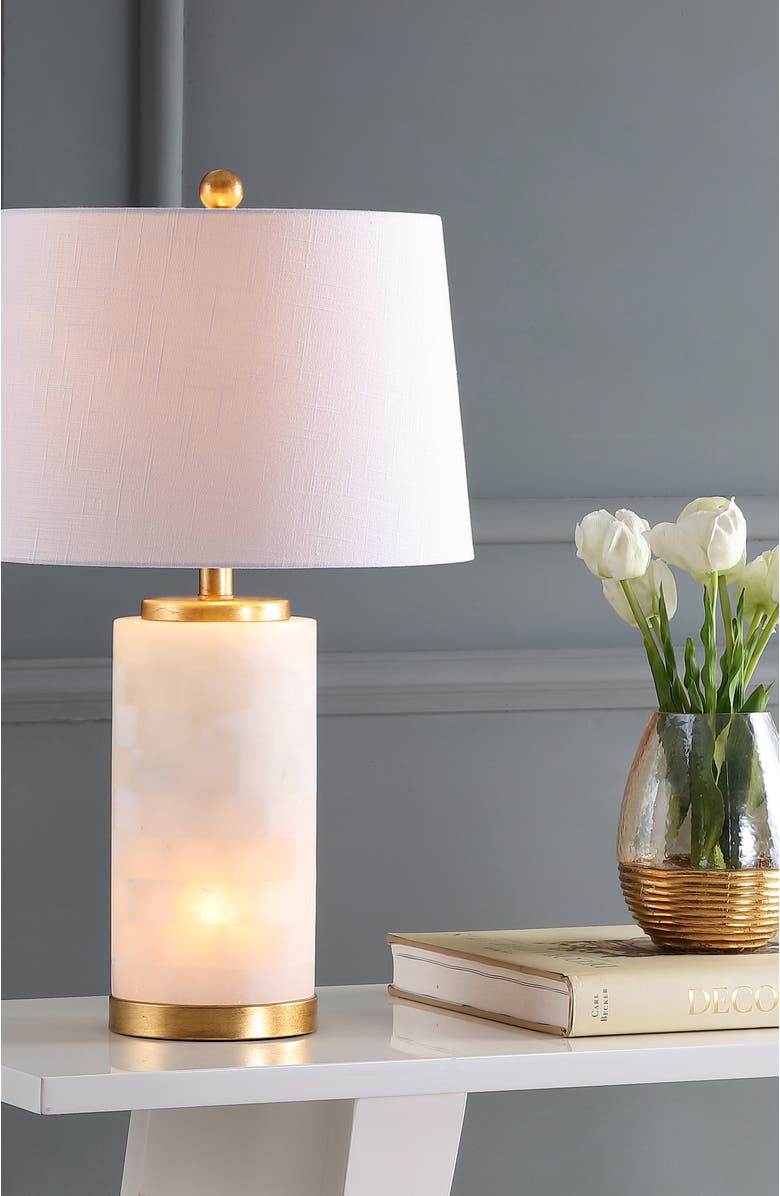 JONATHAN Y Eliza 25.5" Alabaster LED Table Lamp, White/Gold Leaf, Alternate, color, White/ Gold Leaf