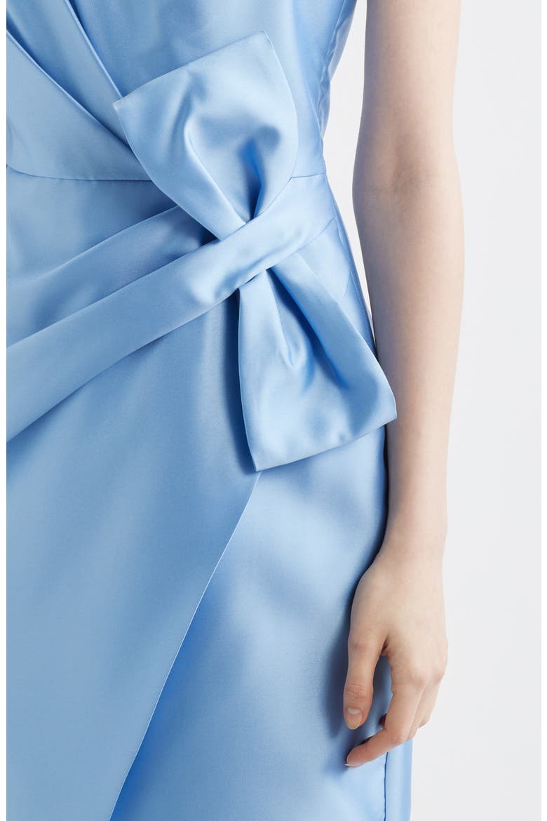 Pleated Bow One-Shoulder Mikado Cocktail Dress, Alternate, color, ICY TOPAZ