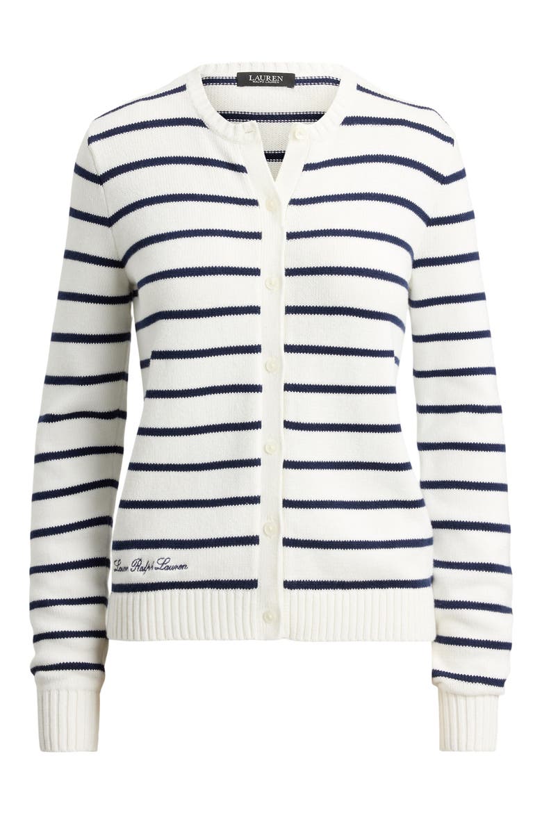 Striped Cotton Cardigan, Alternate, color, WHITE/ REFINED NAVY