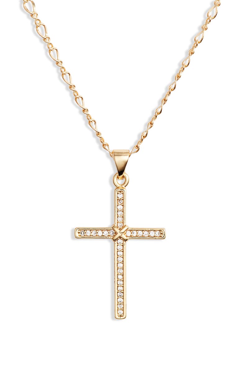 Bracha Risen Cross Pendant Necklace, Main, color, 