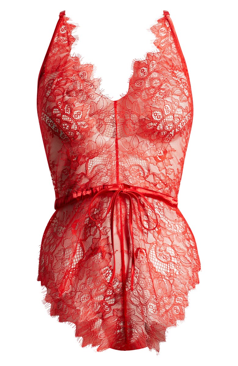 KILO BRAVA Drawstring Waist Eyelash Lace Teddy, Alternate, color, 