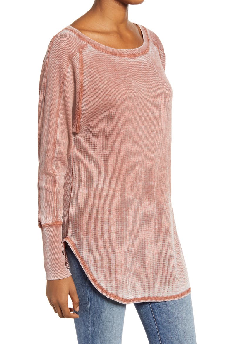 Thermal Knit Shirttail Hem Long Sleeve Tee, Alternate, color, RUST SEQUOIA