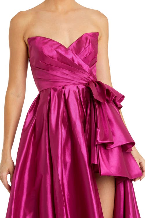 Mac Duggal Strapless Taffeta Gown With Ruffle Detail In Hot Pink