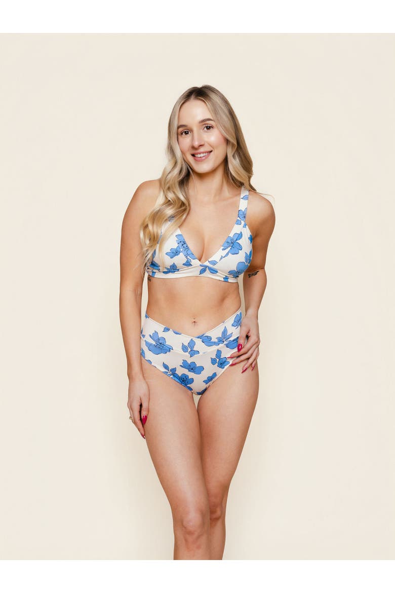 Banded Triangle Bikini Top, Main, color, Blue Floral