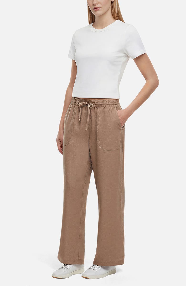 Three Dots Drawstring Linen Blend Ankle Wide Leg Pants, Alternate, color, Portabella