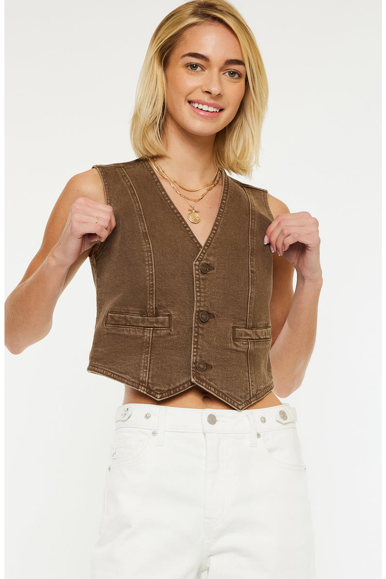 Vanya V-neck Vest, Alternate, color, Brown