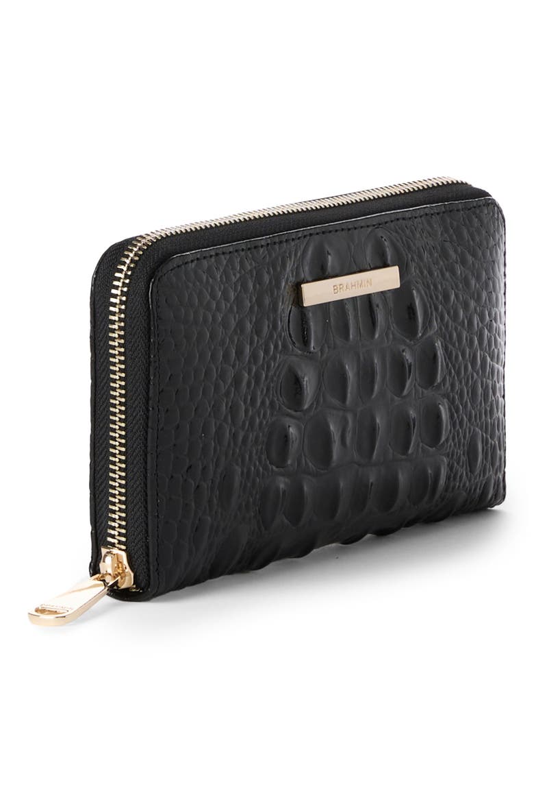 Suri Croc Embossed Leather Zip Wallet, Alternate, color, BLACK