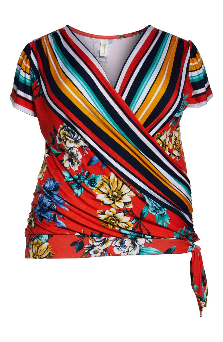 Loveappella Pattern Mix Wrap Front Top, Alternate, color, Red