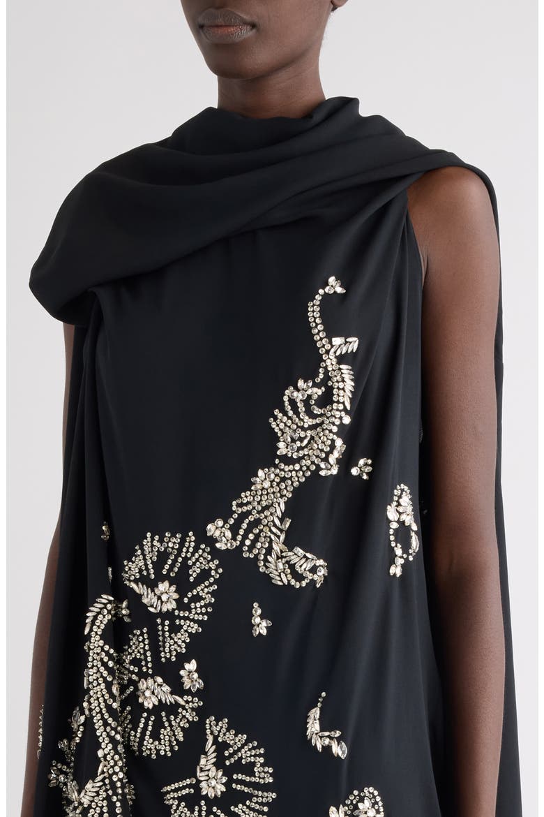 Ducya Embellished Cape Dress, Alternate, color, BLACK