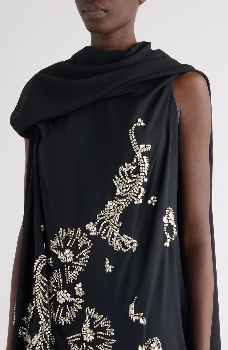 Dries Van Noten Crystal Embellished Draped Cape Dress, Alternate, color, Black