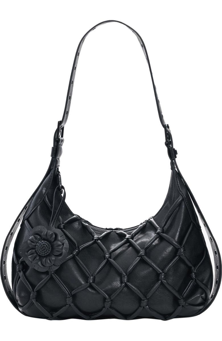 Desigual Flower Net Faux Leather Shoulder Bag, Main, color, Black