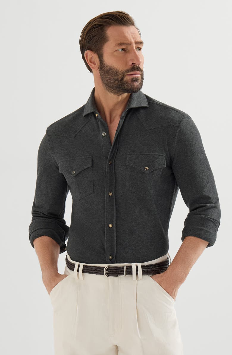Brunello Cucinelli Cotton piqué Western shirt, Alternate, color, Anthracite