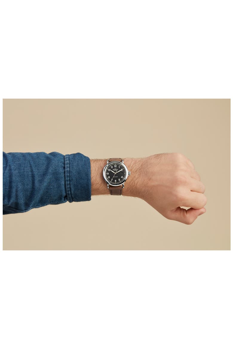 Runwell Automatic Leather Strap Watch, 40mm, Alternate, color, TAN/ BLACK/ SILVER