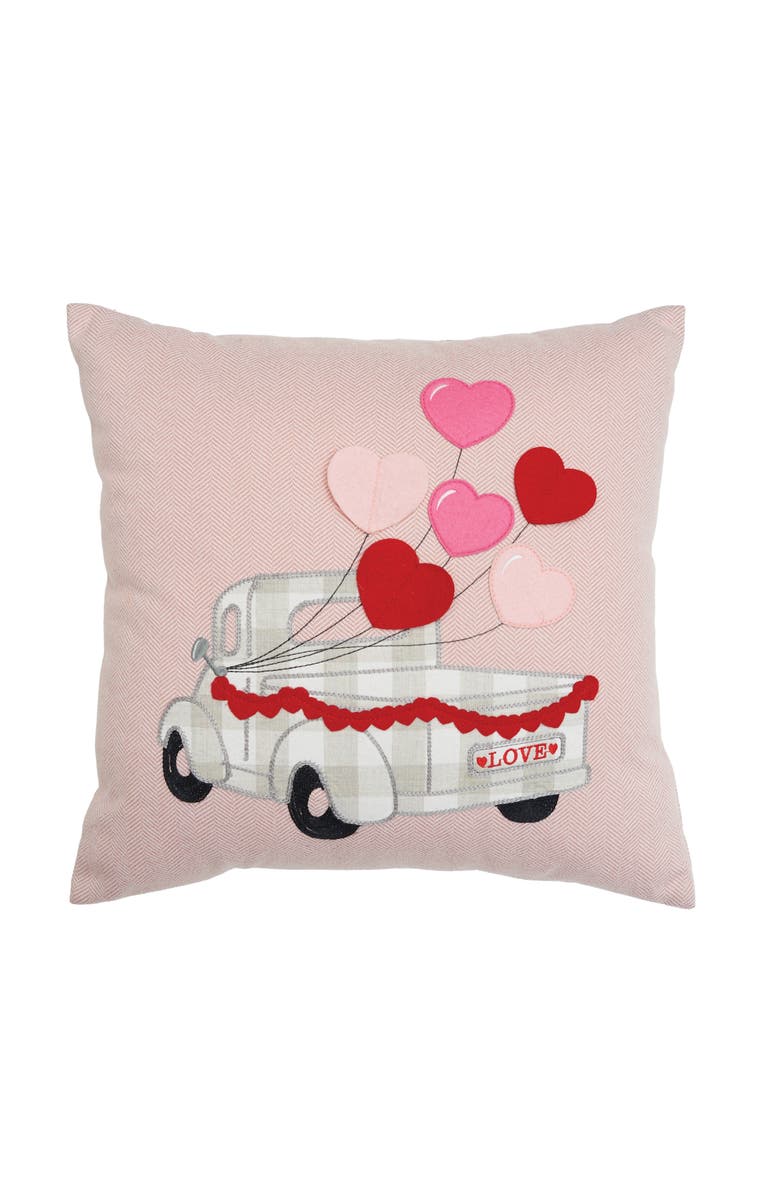 C&F Home Heart Balloons Love Truck Embroidered Valentine's Day Accent Throw Pillow 18" x 18", Main, color, Pink