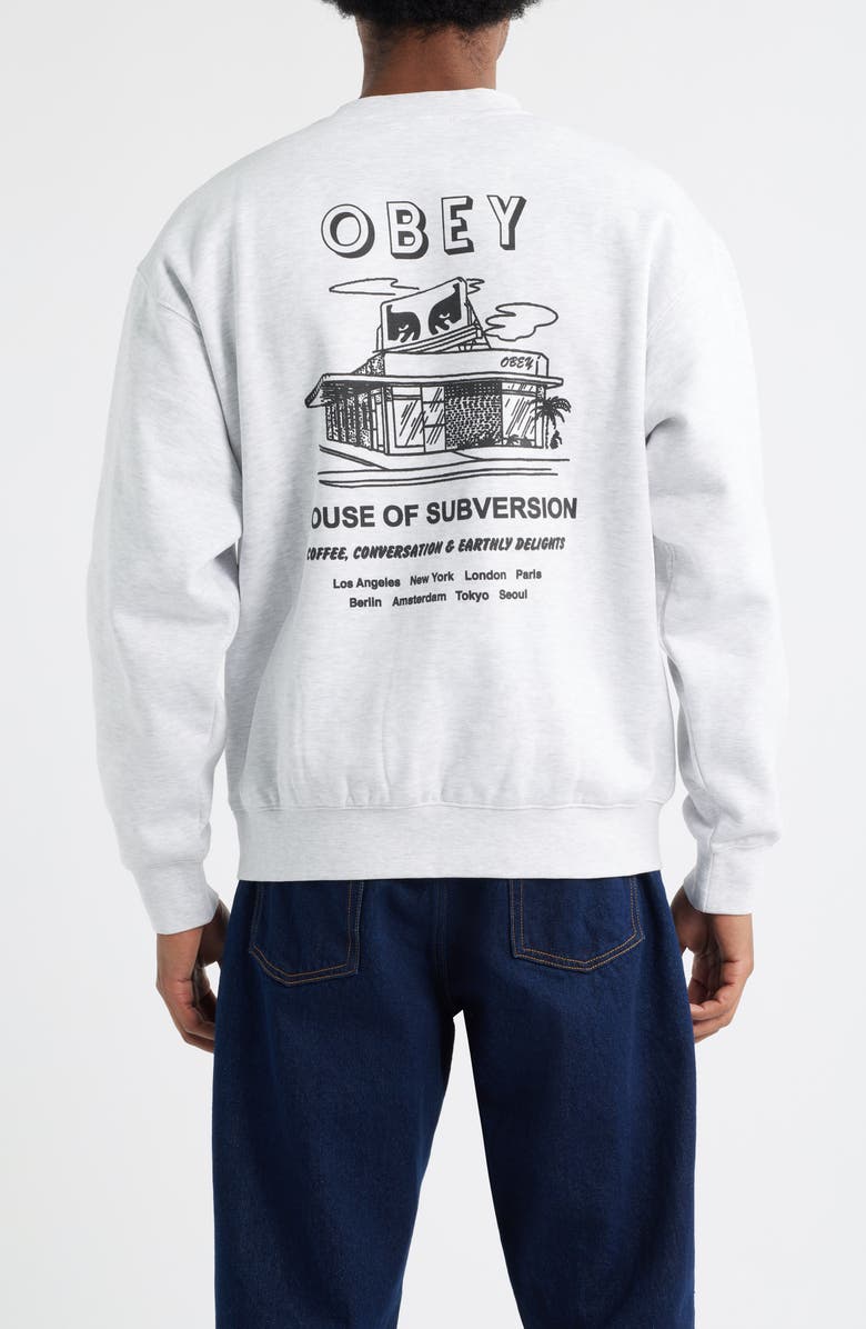 Obey House of Subversion Crewneck Sweatshirt, Alternate, color, Heather Grey