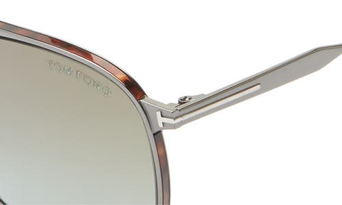 Tom Ford Jake 56mm Gradient Navigator Sunglasses In Dark Ruthenium/green Mirror