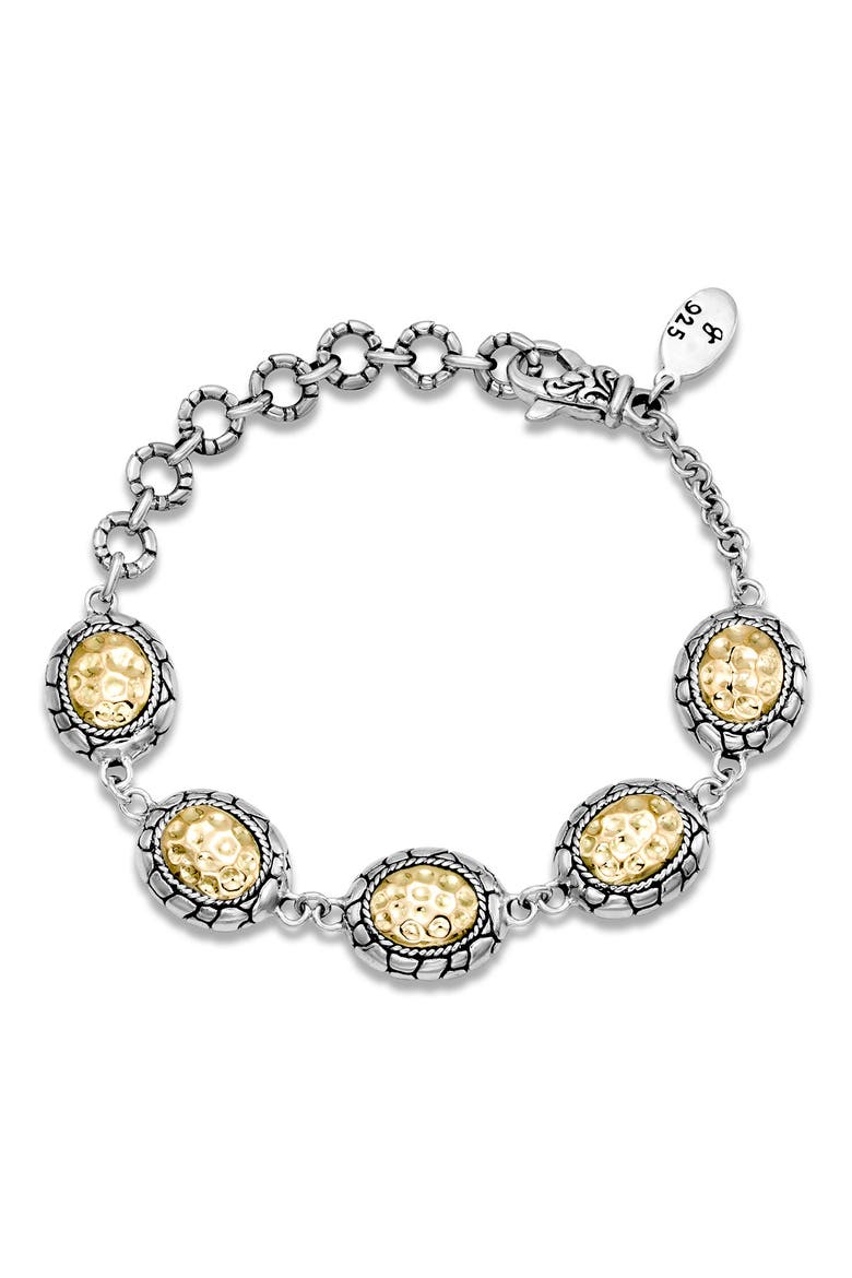 18k Gold & Sterling Silver Pebble Texture Bracelet, Main, color, SILVER AND GOLD