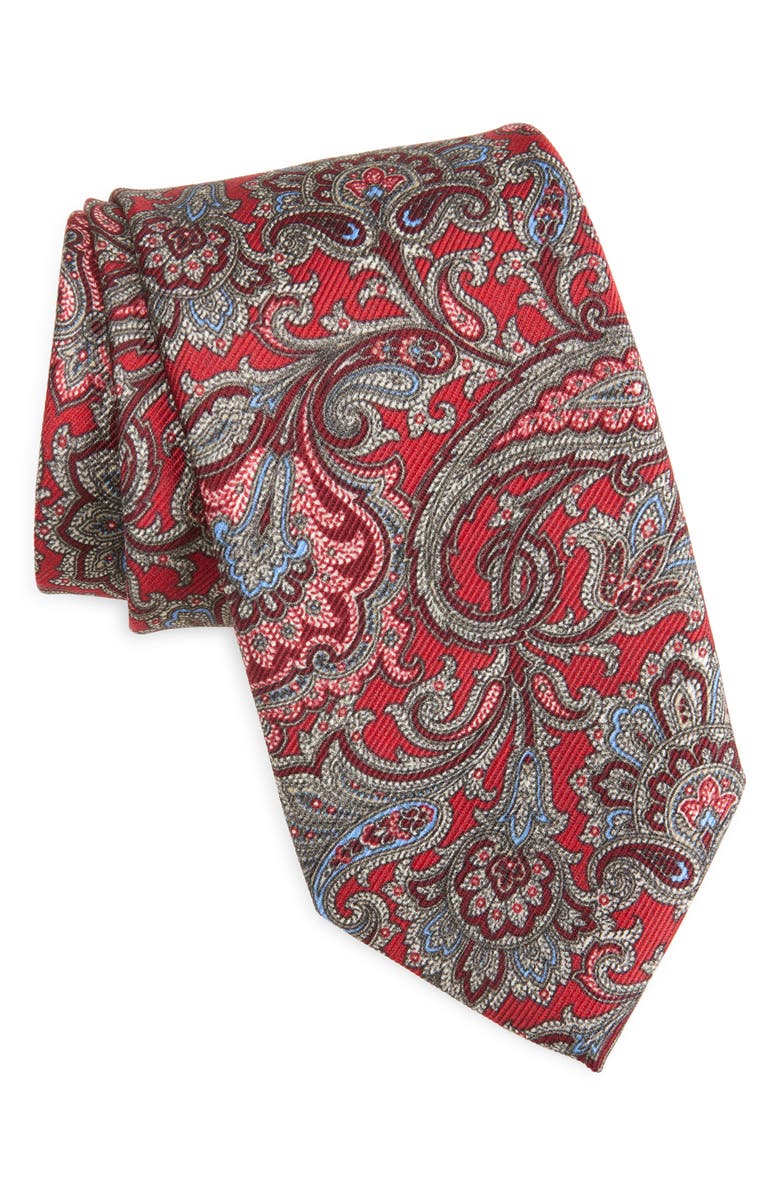 David Donahue Paisley Silk Tie, Main, color, Red