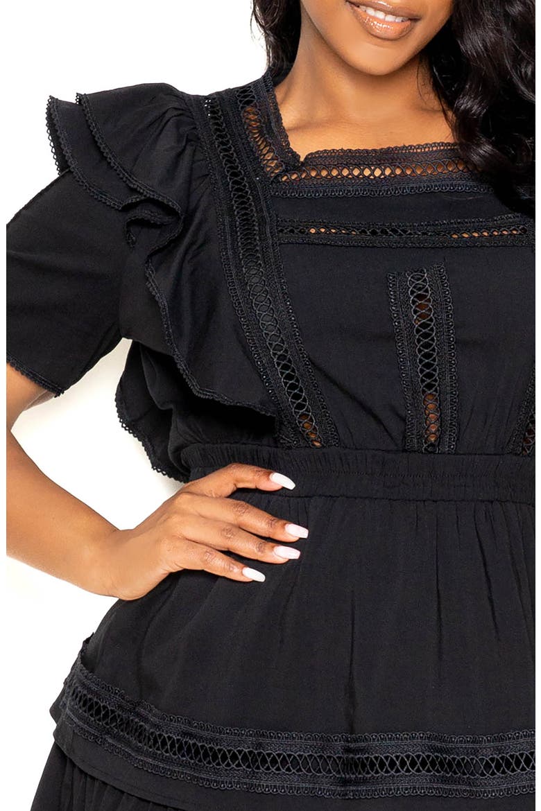 Tiered Ruffle Lace Trim Minidress, Alternate, color, BLACK