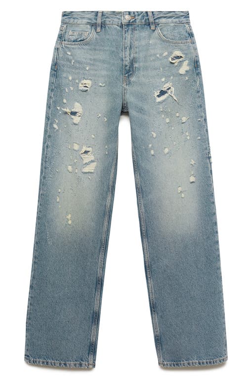 Mango Ripped Straight Leg Jeans In Blue